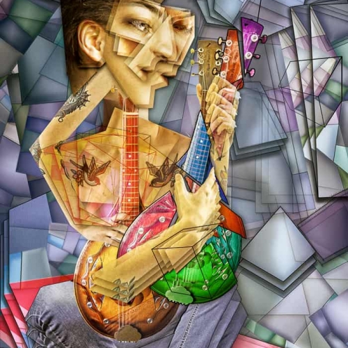 3rd Merit Award AR Byron Robb Tattooed Woman With Mandolin #1